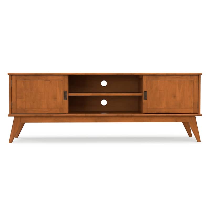 WYNDENHALL Tierney SOLID HARDWOOD 72 inch Wide Modern TV Media Stand in Teak Brown For TVs up to 80 inches