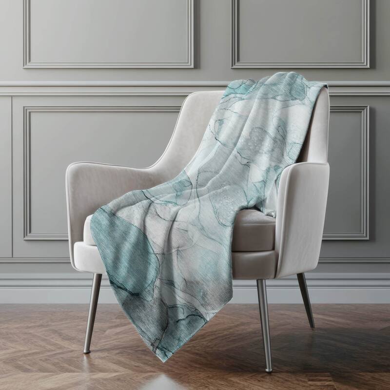 Premium Machine Washable Abstract Contemporary Sherpa Throw Blanket - Teal - 4'2" x 5'10"