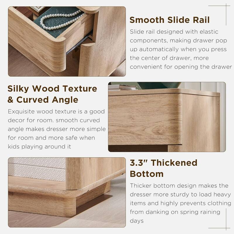 Modern Nightstand with Charging Station, End Table, Wood Beside Table