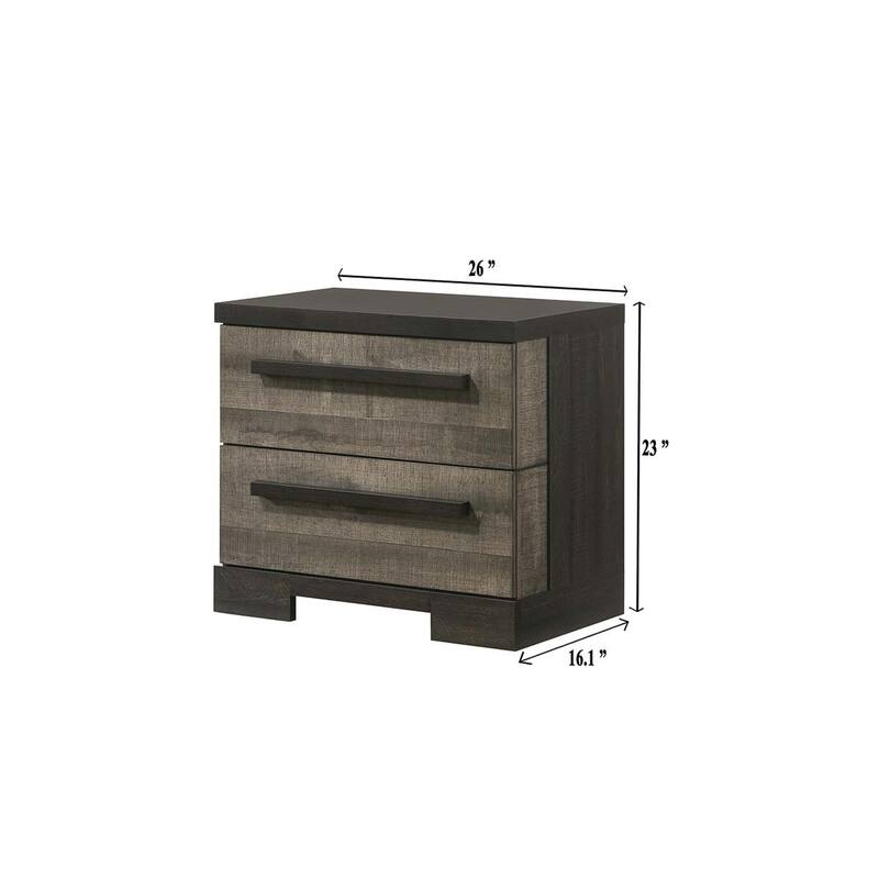 Brown Gray Wooden Nightstand with 2 Drawers