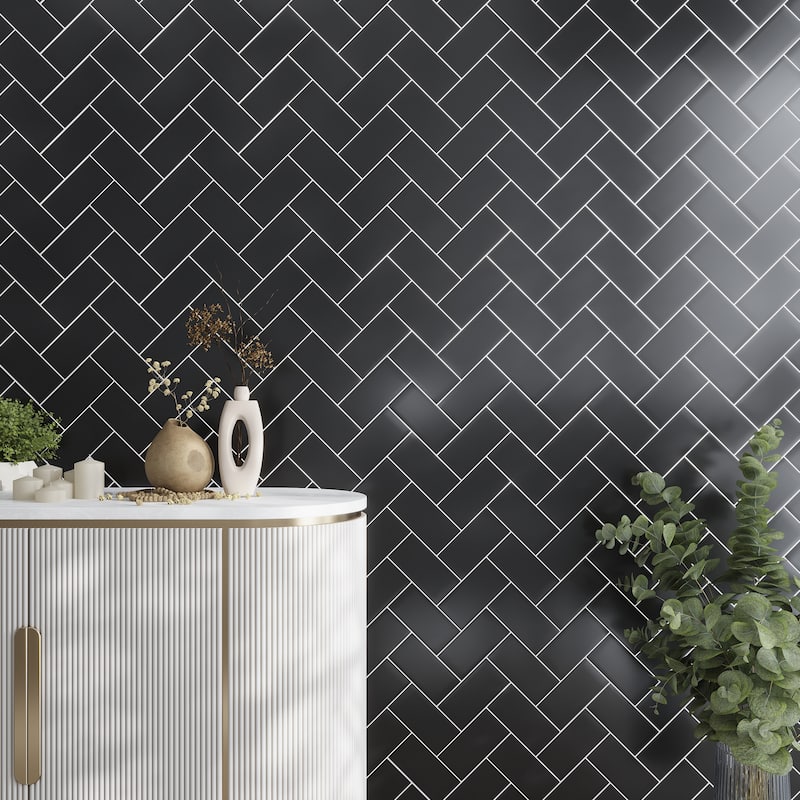 Apollo tile 3" x 6" Colorway Matte Black Glass Tile (5 sq ft/case) - 40 Pack