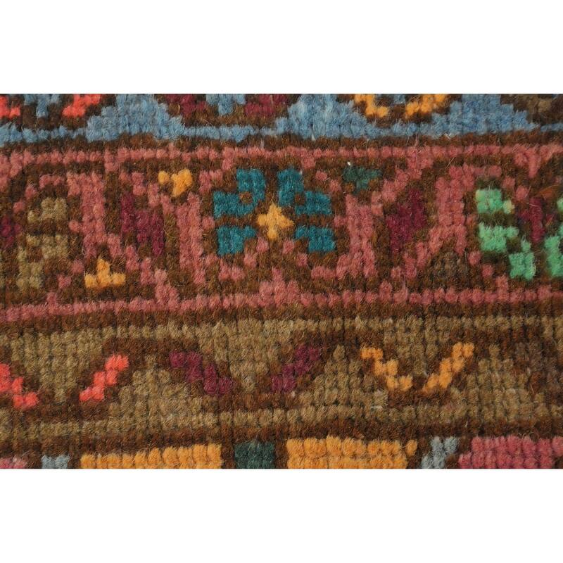 Hand Knotted Oriental 100% Wool Carpet Traditional Geometric Pink Tabriz Runner Rug - 12' 4'' X 3' 4''