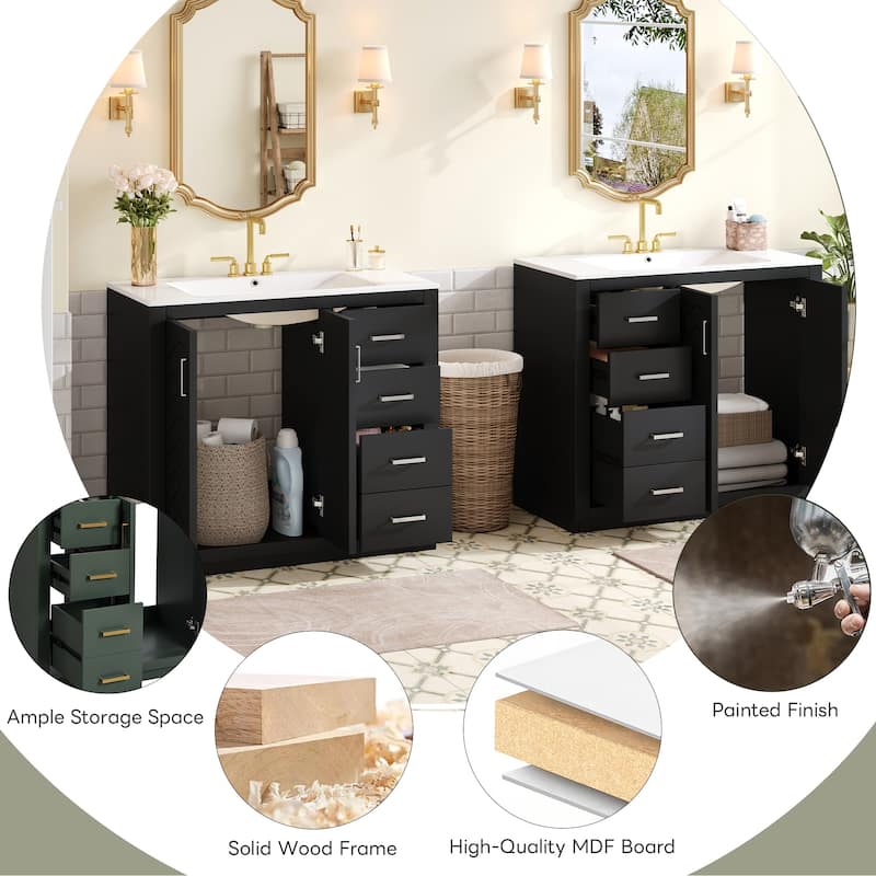 GDFStudio - Briarwick Modern Freestanding Double Bathroom Vanity Set with Ceramic Sinks, Drawers & Soft Closing Doors - 72'W