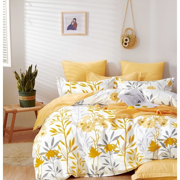 Autumn Yellow Floral 100% Cotton Reversible Comforter Set - Overstock -  34556884