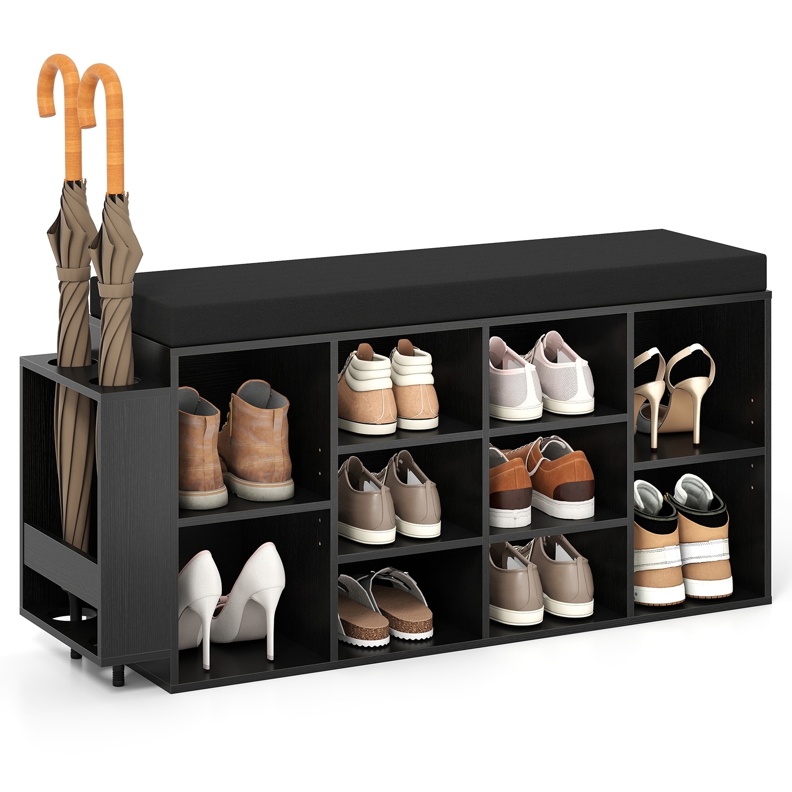 Gymax Shoe Storage Bench w/Umbrella StandPadded Seat Adjustable &