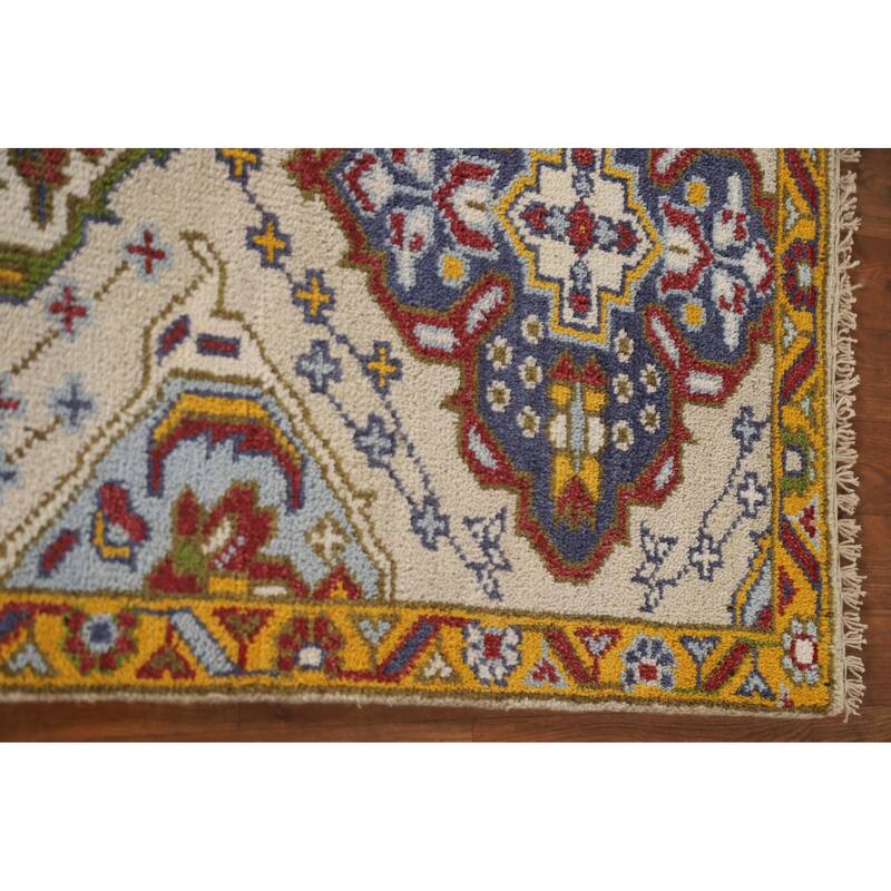 Geometric Beige Kazak Indian Rug Handmade Wool Carpet - 2'7"x 6'0"