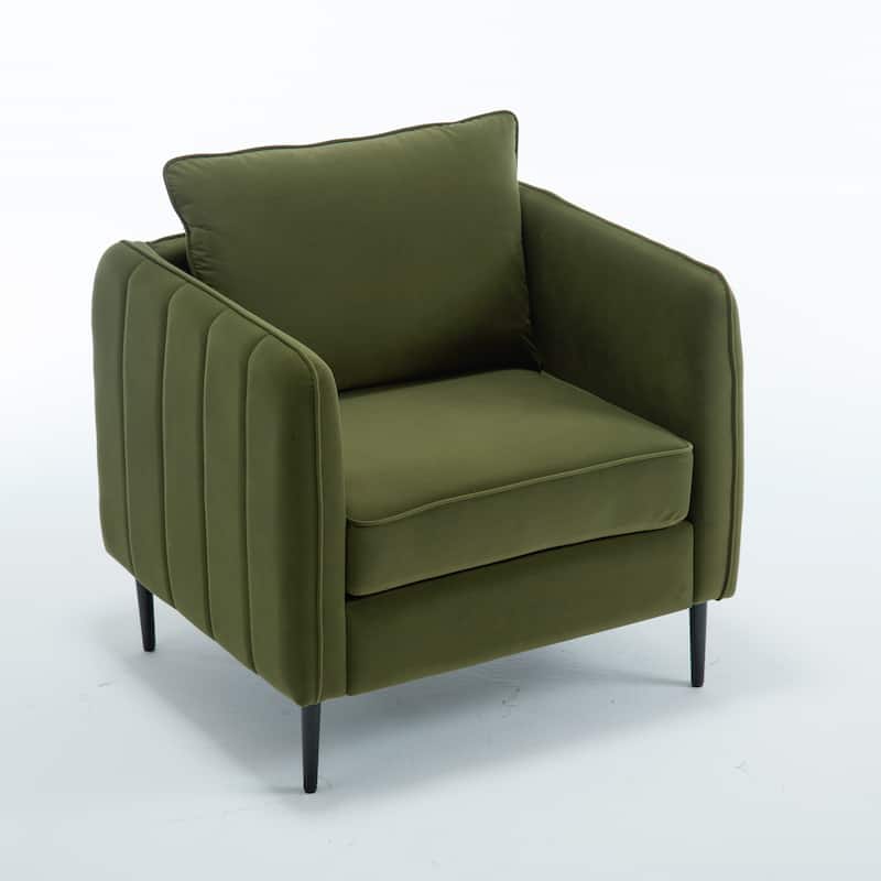 Velvet Mid-Century Modern Accent Chair with Metal Legs and Included Pillow