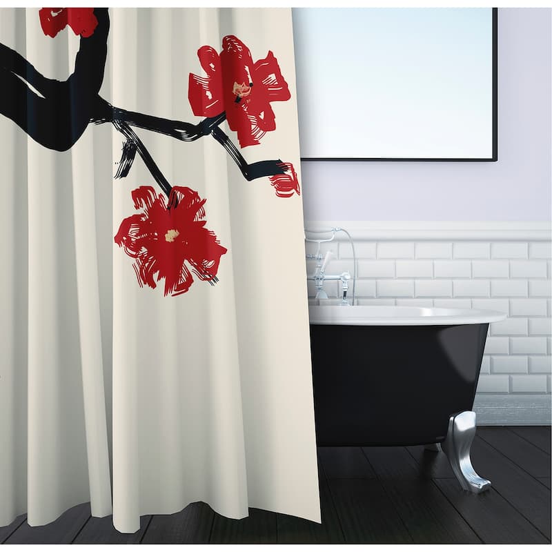 71 x 74-inch Dragon, Peach, Teal Floral Shower Curtain