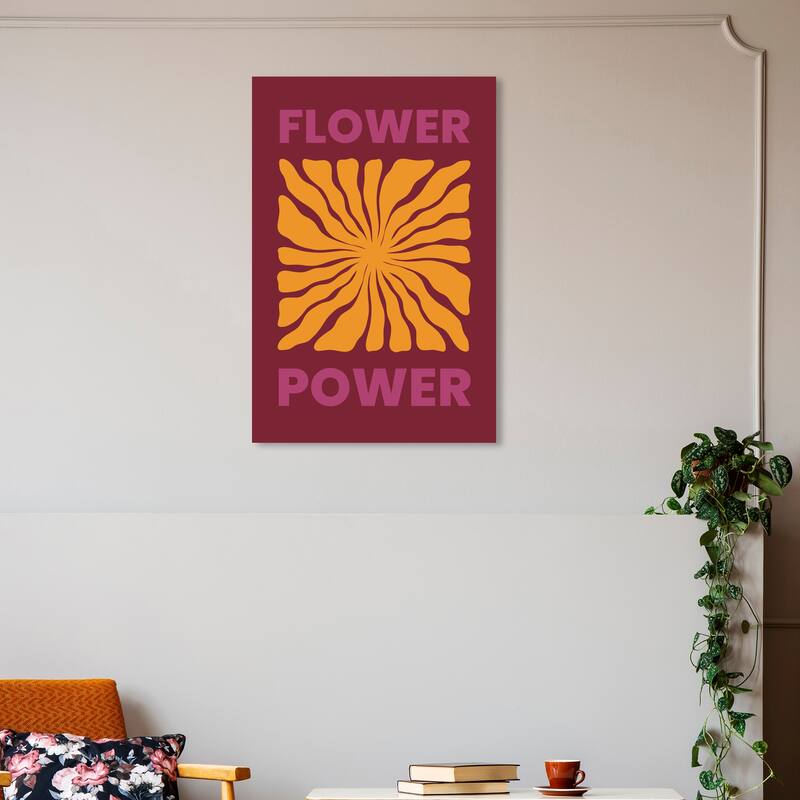 Wynwood Studio Canvas Advertising Flower Power in Autumn Orange and Apricot Modern & Contemporary Wall Art Canvas Print