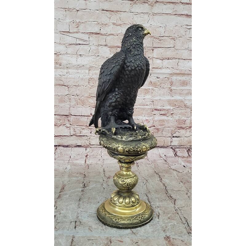 Hot Cast Bronze Eagle On Golden Pedestal Signed Original Wildlife Birds Art By Milo