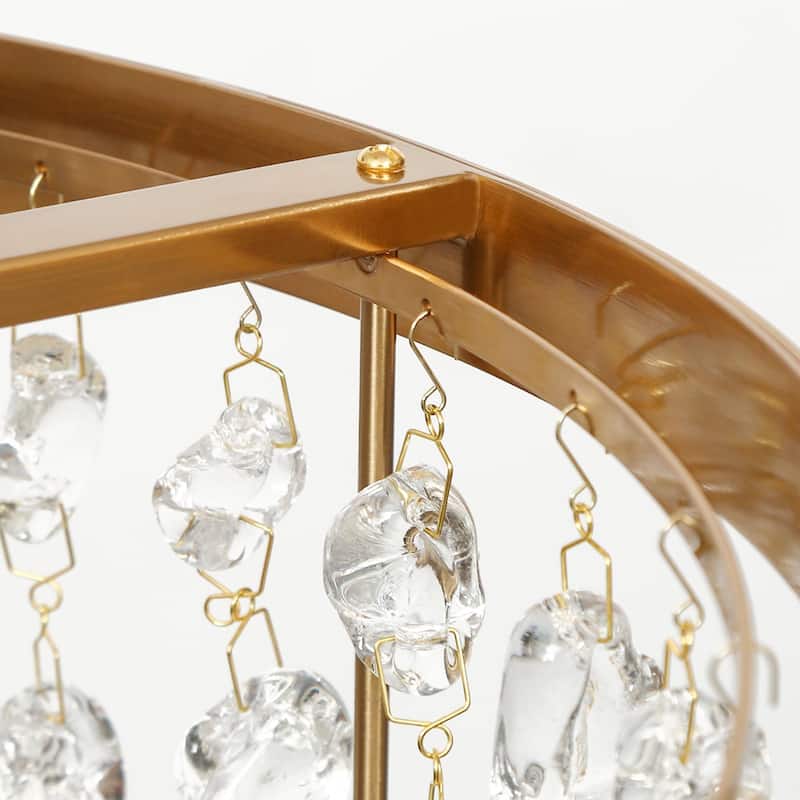 Modern 6-Light Crystal Beaded Drum Chandelier Gold Pendant for Dining Room Kitchen Island - Plating Brass - D21.7" x H73.6"