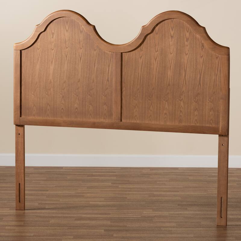 Traditional Ash Walnut Wood Queen Size Arched Headboard with Curved Detailing and Warm Natural Finish