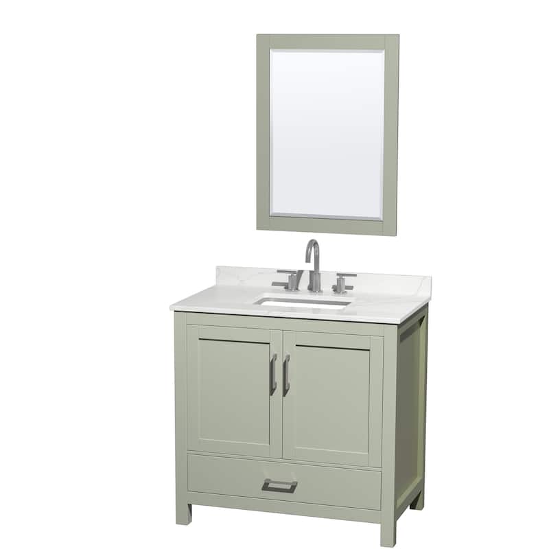 Wyndham Collection WCS141436S-QTZ-US3M24 Sheffield 36" Free Standing - Light Green / Giotto Quartz Top / Brushed Nickel