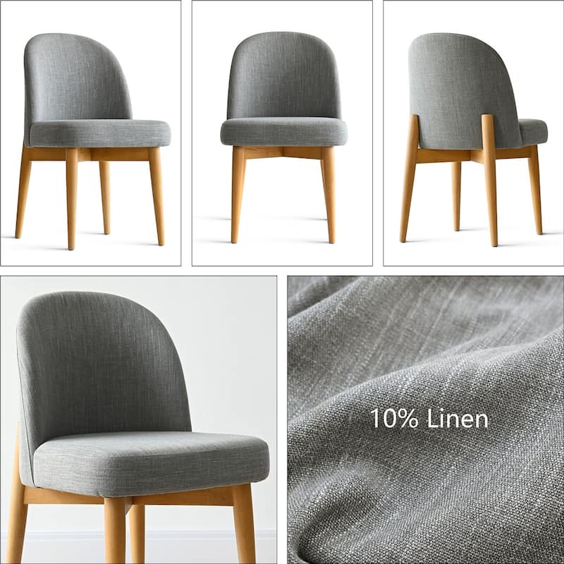 Modern Linen-Blend Parsons Dining Chairs with Solid Wood Legs