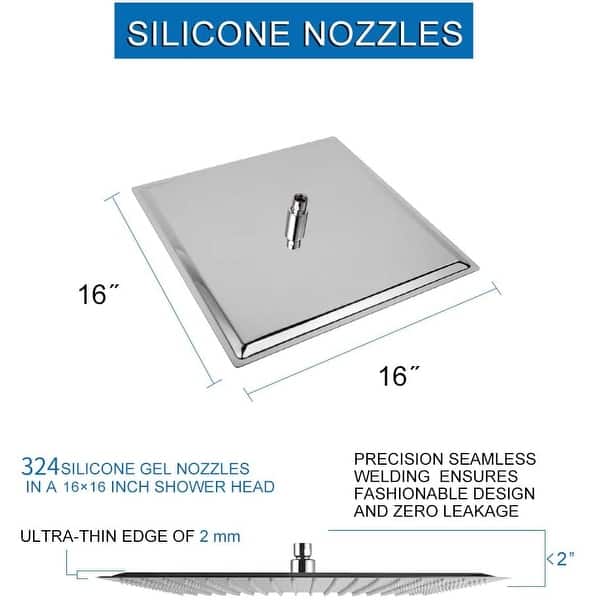 16" Ultra Thin Square 304 Stainless Steel Fixed Rain Shower Head - Bed ...