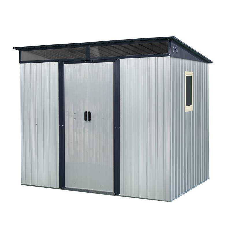 8 ft x 6 ft Outdoor Metal Storage Shed with Window and Transparent plate for Garden, Lawn