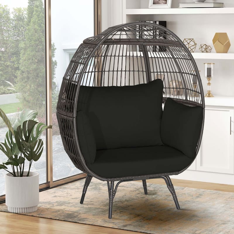 Patio Oversized Rattan Wicker Egg Chair Lounge Basket w/ 4 Cushion