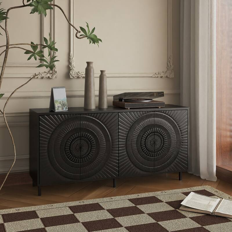 GDF Studio - Weselon Modern Black Wood Sideboard Buffet Cabinet with Adjustable Shelves - Black