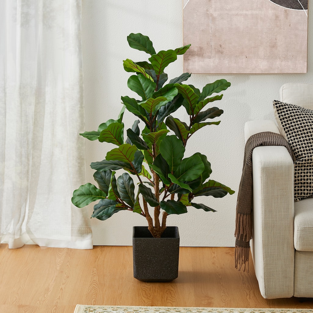 Glitzhome 3.5ft Artificial Fiddle Leaf Fig Tree Faux Plant with Pot
