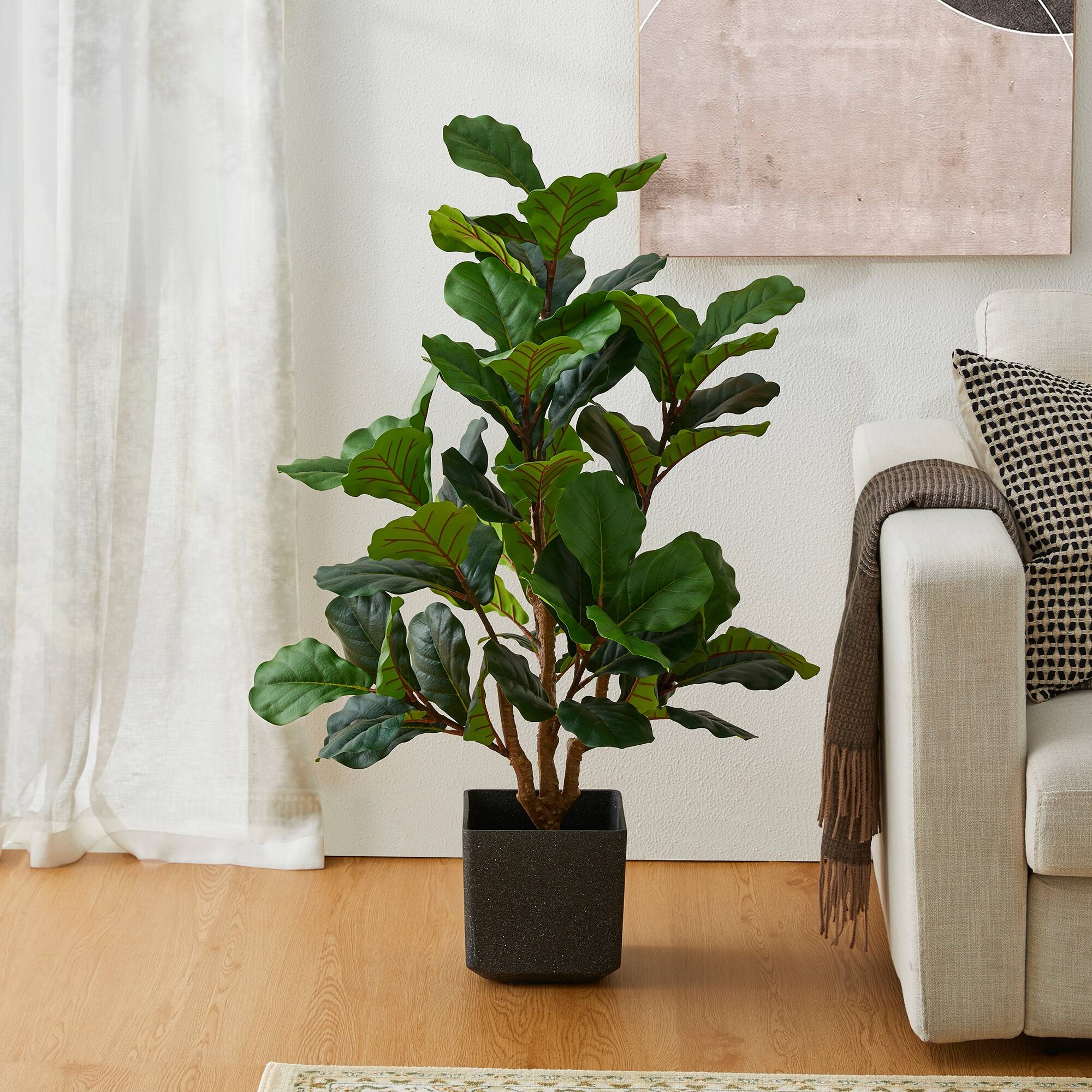 Glitzhome 3.5ft 41.25"H Potted Real Touch Fiddle Leaf Fig Faux Tree 23.5"D x 41.25"H On Sale