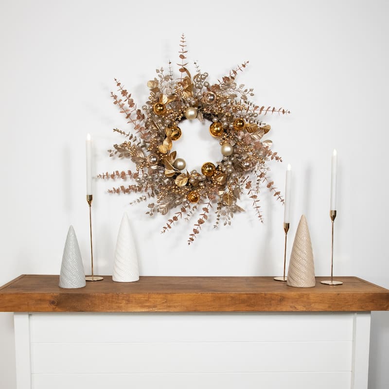 Ornaments Holly and Berries Artificial Christmas Wreath - 30" - Gold and Copper Tone