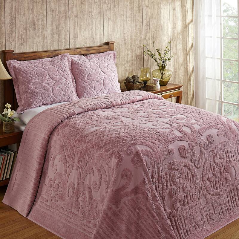 Better Trends Chenille Bedspread Set with Sham Medallion Design 100% Cotton Soft Machine Washable Tufted Ashton Collection - Pink - Twin