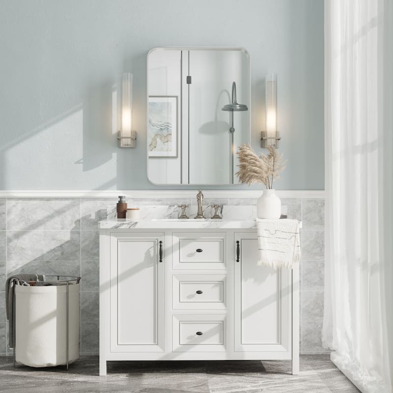 Aluminum Alloy Framed French Cleat Mounted Tempered Glass Wall Vanity Mirror