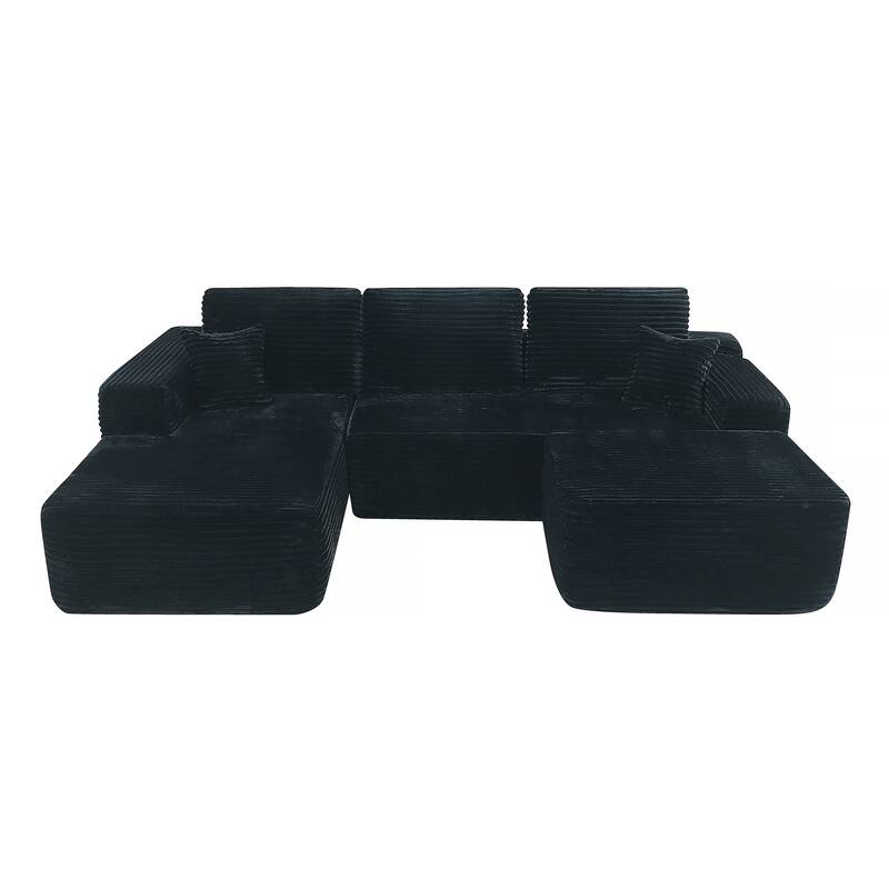 U-Shaped Sectional Couch Boneless Corduroy Couch with Chaise ‌and Ottoman‌, Upholstered Modular Lounger Sofa