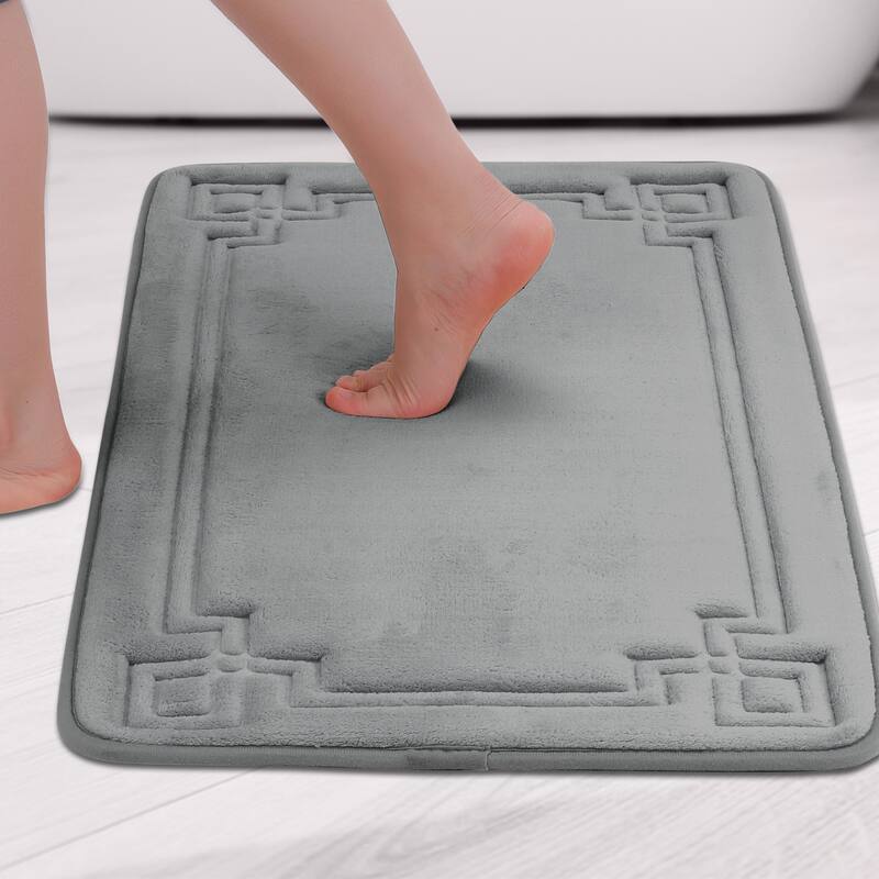 Geometric Pattern Bathroom Mat Soft Memory Foam Absorbent Non-Slip Back Bath Rugs Home Gifts - Grey