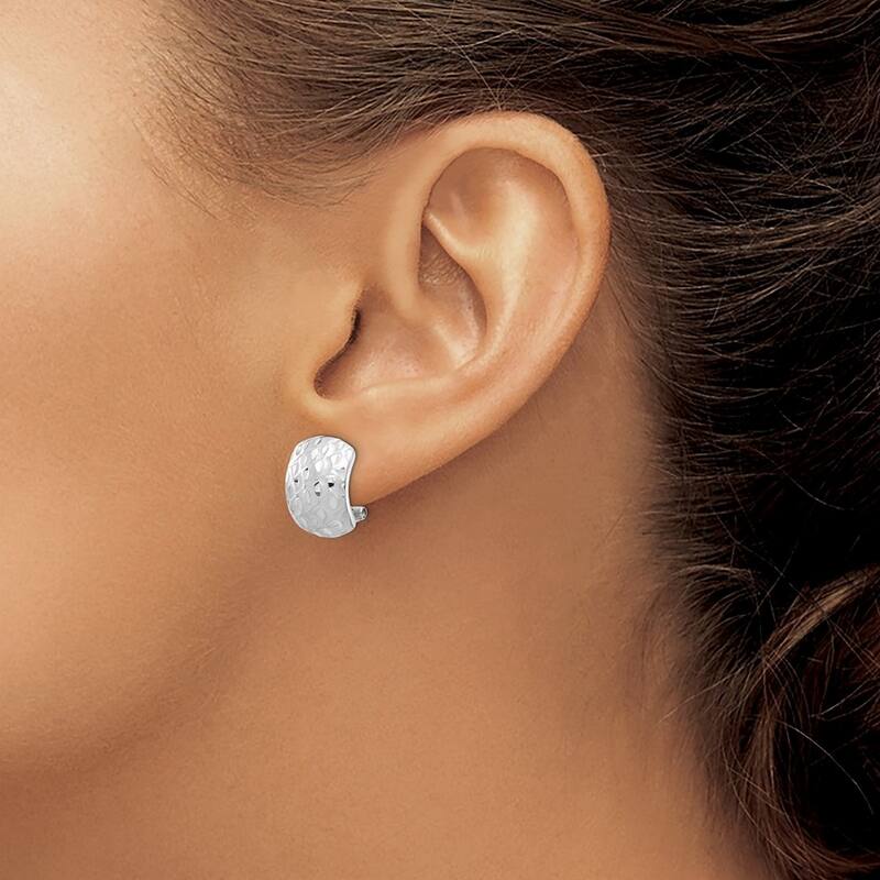 Curata 14k White Gold Textured Omega Back Earrings - 14.8x9.95mm