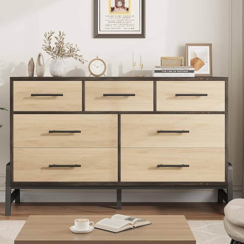 Freestanding 7 Drawers Wide Dresser for Bedroom
