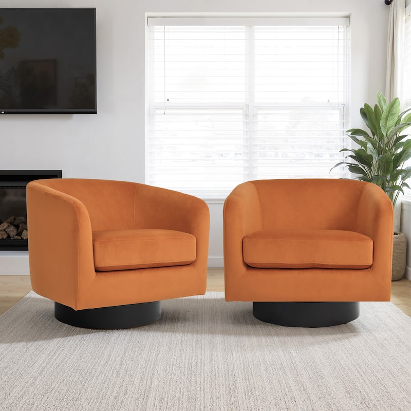 2 Set 360-Degree Swivel Round Barrel Chair Velvet Accent Chairs