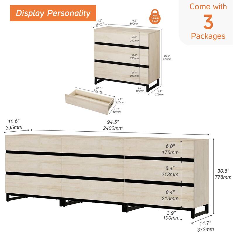 Modern TV Stand, Entertainment Center TV Console Table with Drawers and Metal Base, Media Console for Living Room, Bedroom