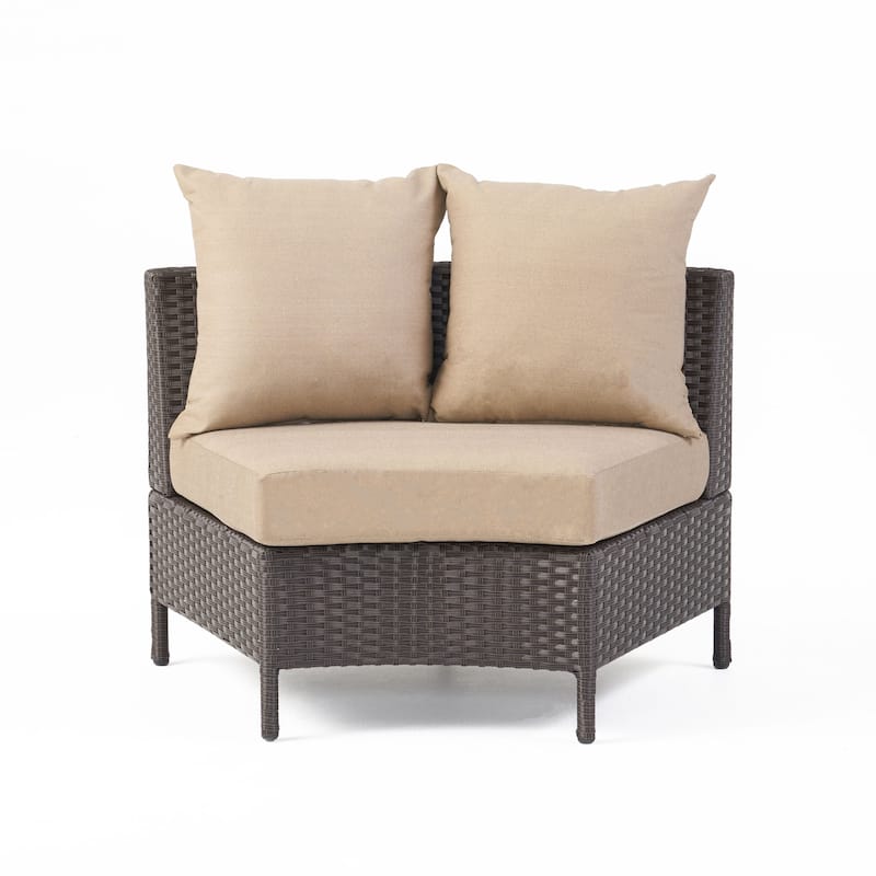 Newton Wicker Outdoor Curved Loveseat Sectional with Cushions by Christopher Knight Home