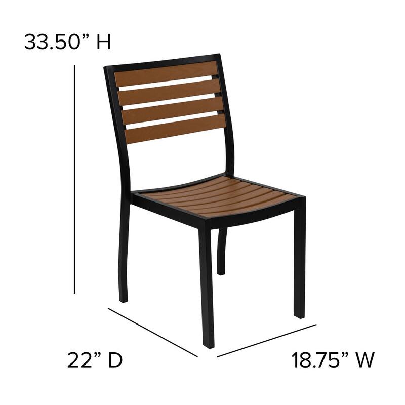 2 Pack Outdoor Faux Teak Side Chair with Poly Slats - Teak Patio Chair