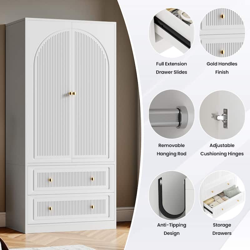 Pocassy Wardrobe Closet 70" Capacity Clothing Wardrobe Cabinet