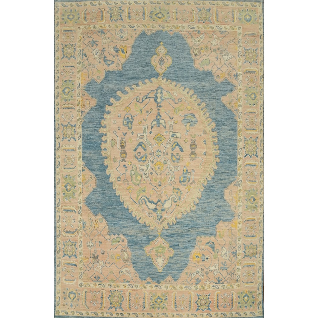 Vegetable Dye Wool Oushak Turkish Area Rug, Medallion Geometric Carpet - 13' 4'' X 9' 10''