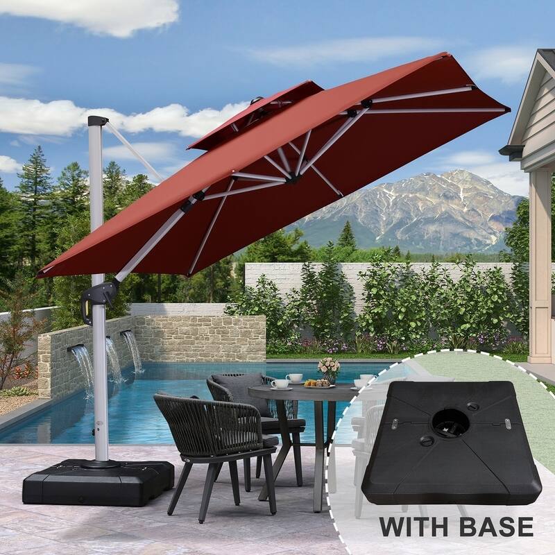 PURPLE LEAF 11ft Square Patio Cantilever Umbrella with Base