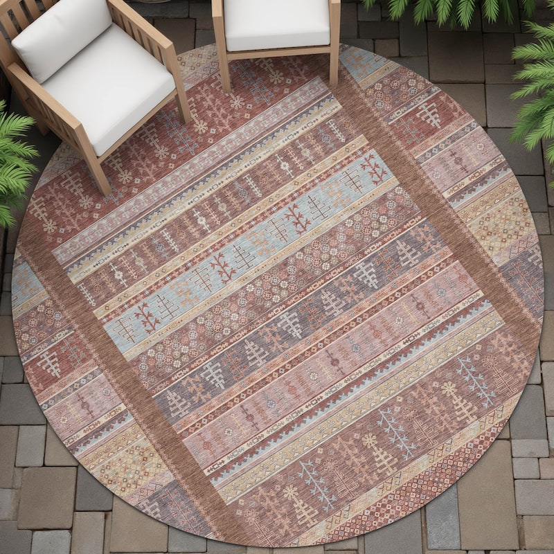 Machine Washable Indoor/Outdoor Global Kilim Chantille Rug - Paprika - 8' x 8'