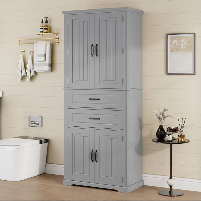 72.5" Tall Bathroom Storage Linen Cabinet with Multi-Functional Storage Space , 2 Drawers, Adjustable Shelf and Door Cabinet