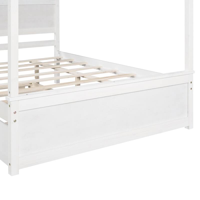Full Wooden Canopy Bed with Trundle & Slats
