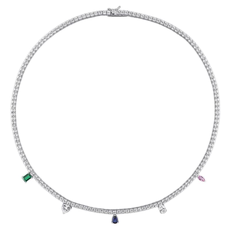 Miadora 29.6ct TGW Multi-Created Gemstone Station Necklace Bracelet Sterling Silver