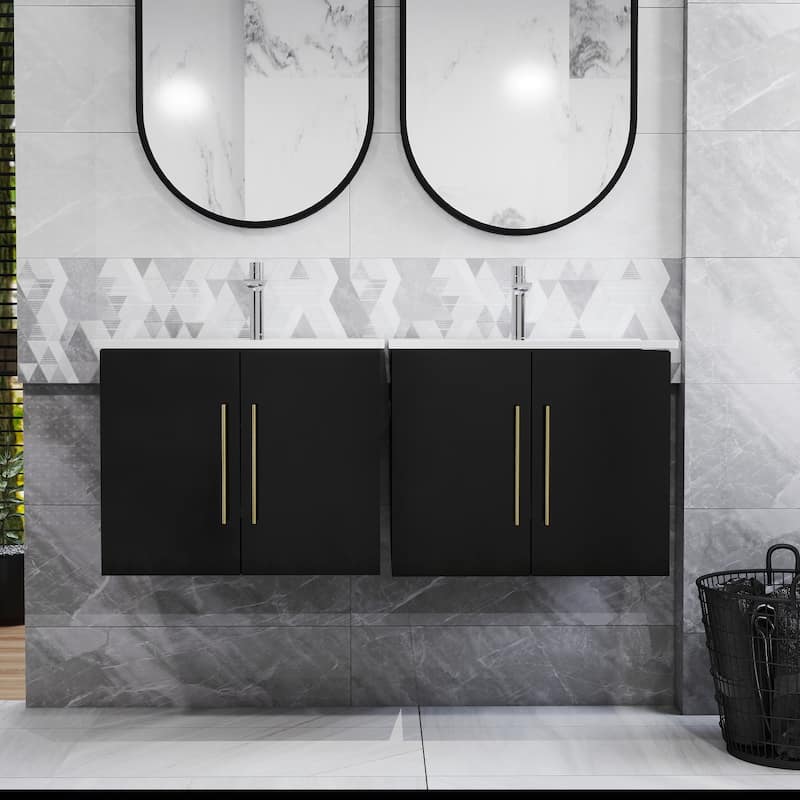 24-Inch Wall-Mounted Bathroom Vanity with Sink Combo,Double Doors,Soft Close Hinges, Ceramic Basin,Easy Assemble