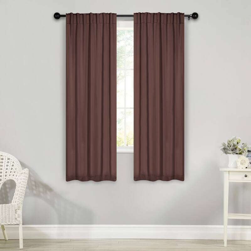 Superior Solid Machine Washable Room Darkening Curtains with Back Tabs, Set of 2