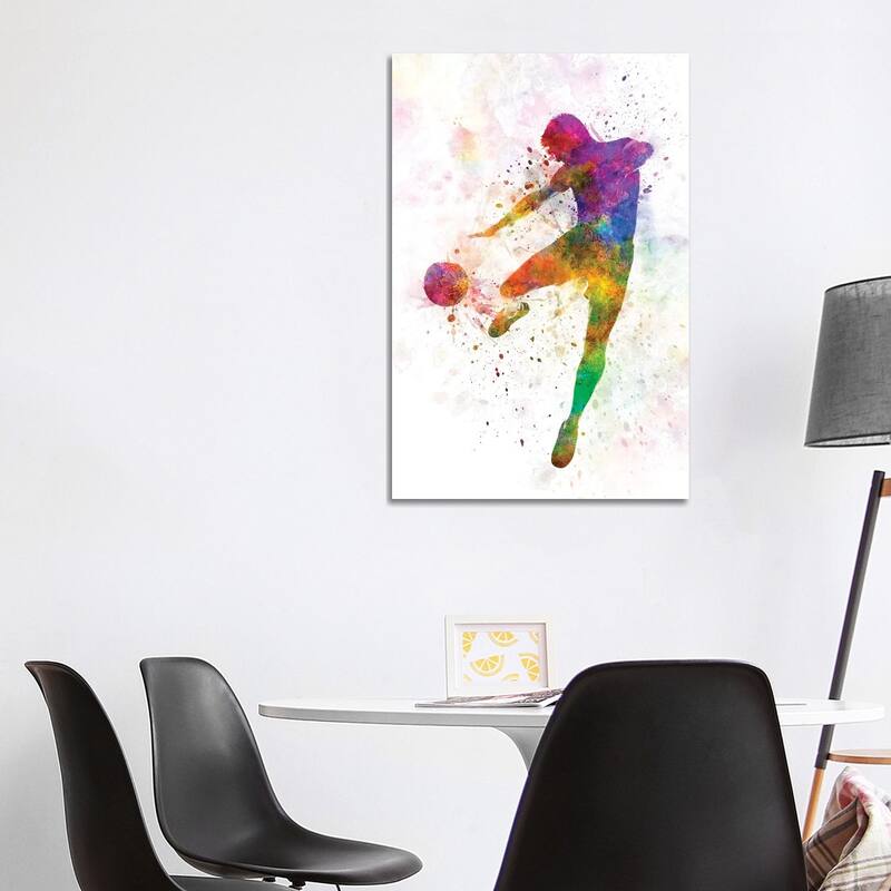 iCanvas "Man Soccer Football Player Flying Kicking III" by Paul Rommer Canvas Print - 40x26x1.5