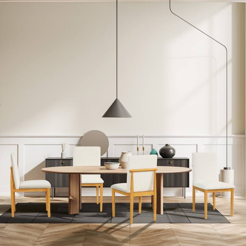 HomePop Modern Upholstered dining chair - Cream Textured Woven (Set of 2)