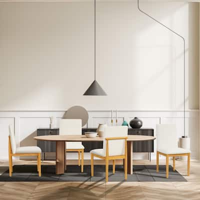 HomePop Modern Upholstered dining chair - Cream Textured Woven (Set of 2)