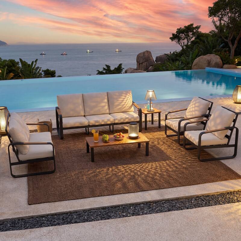 6-Piece Outdoor Patio Conversation Sofa Set with Cushions