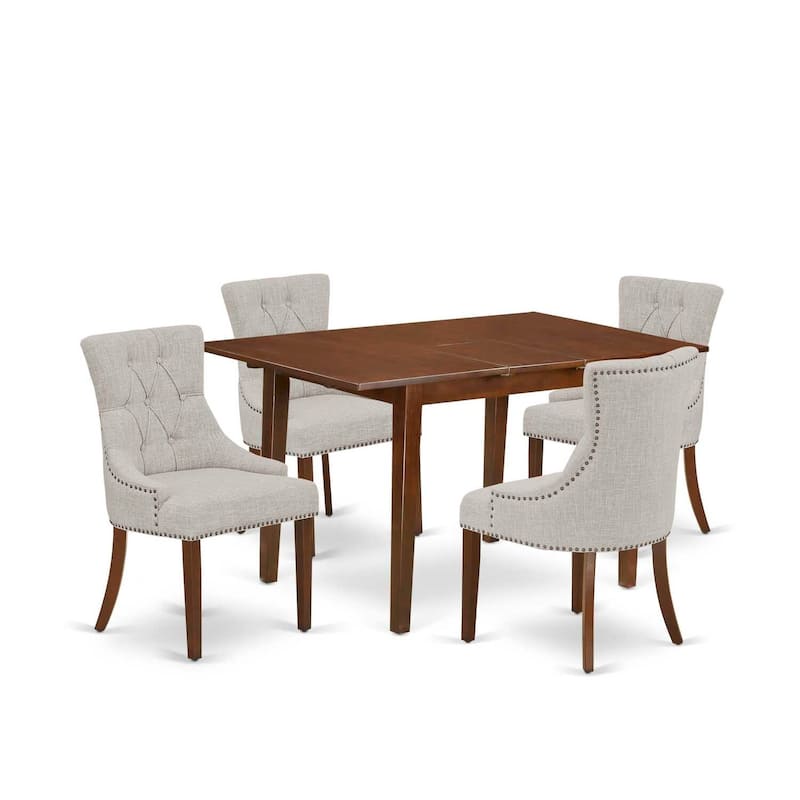 HomeStock 5-Pc Mahogany Finish Solid Wood Top - Rectangular Dining Room Set with Butterfly Leaf - Seats 4