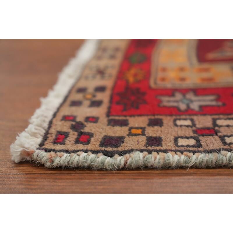 Hand Knotted Oriental 100% Wool Carpet Traditional Tribal Red Ardebil Runner Rug - 9' 4'' X 3' 9''